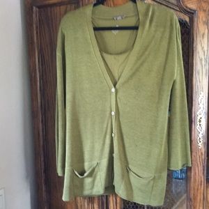 2pc J.JILL Linen Cardigan & A-line Tank Olive MED